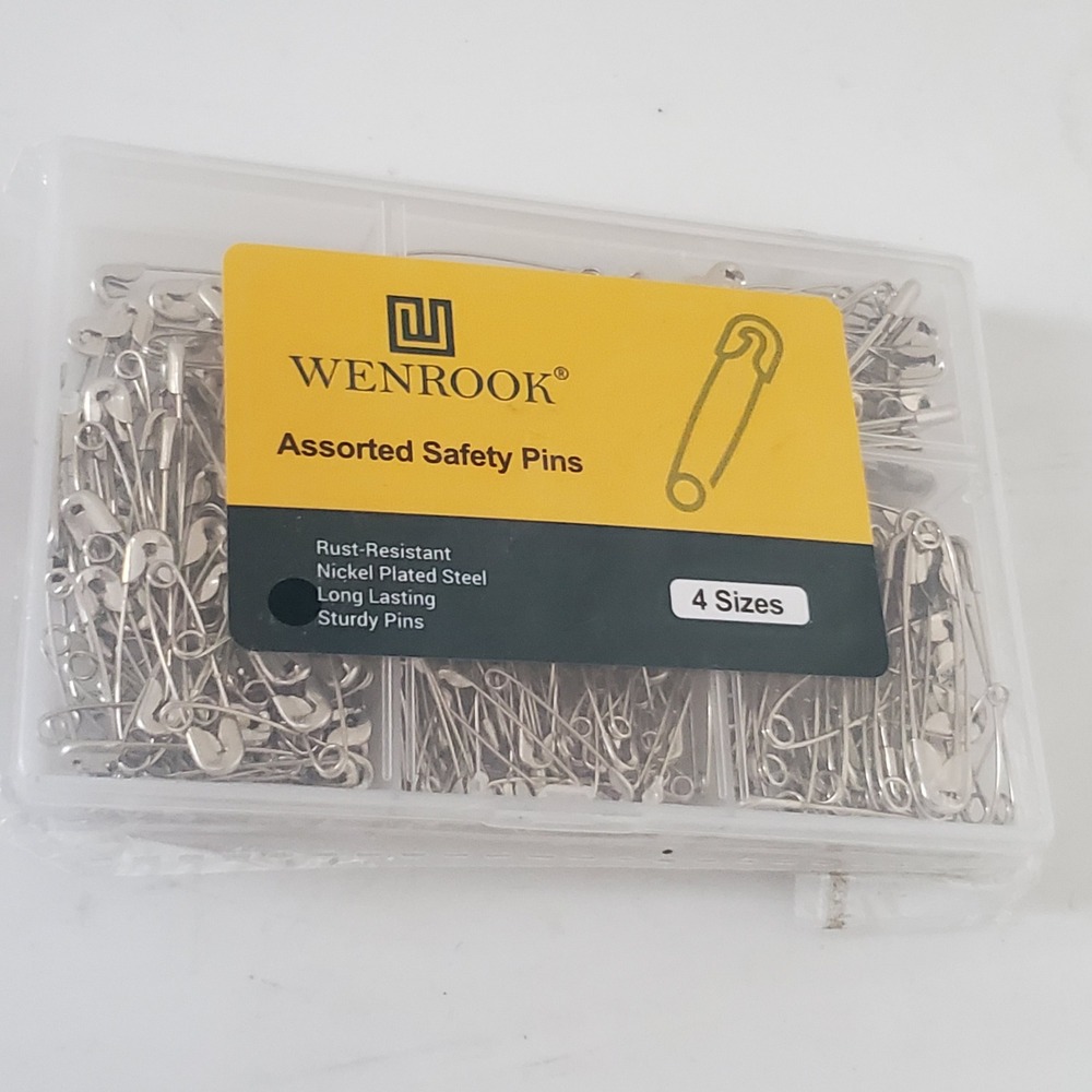 Wenrook Assorted Safety Pins 4 Sizes Nickel Plated Steel Rust Resistant New